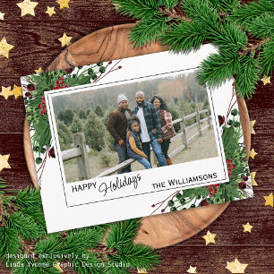 Red Berries Green Holly Cute Botanical Foliage Postcard