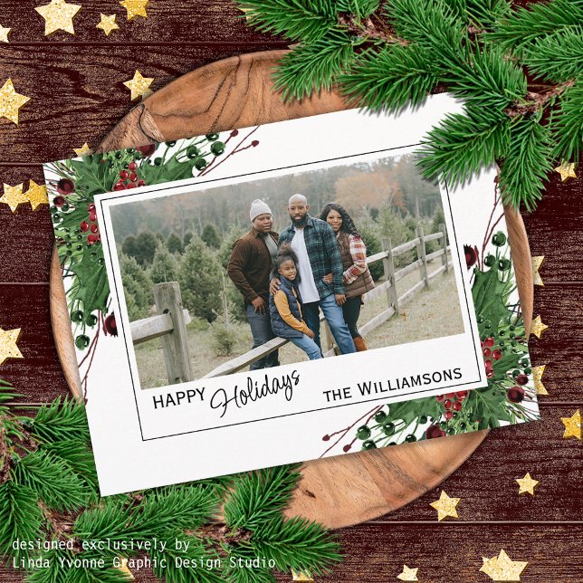 Red Berries Green Holly Cute Botanical Foliage Postcard (Creator Uploaded)