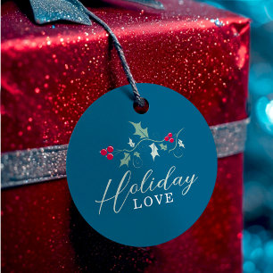 Red berries green holly leaves blue Christmas love Favor Tags