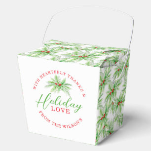 Red berries green holly watercolor art Christmas Favor Boxes
