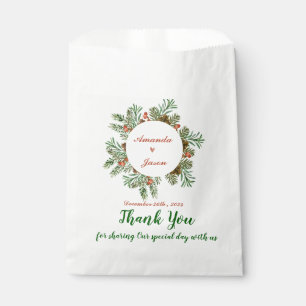 Red Berries Green Leaves Christmas Wedding Party Favor Bag