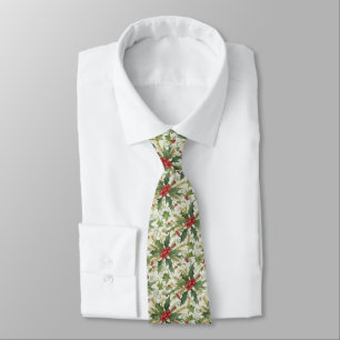 Red Berries Green Leaves Holly Holiday Christmas Neck Tie