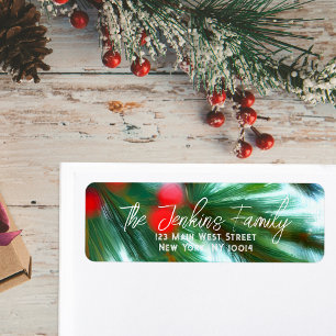 Red Berries Green Pines Christmas Return Address Label