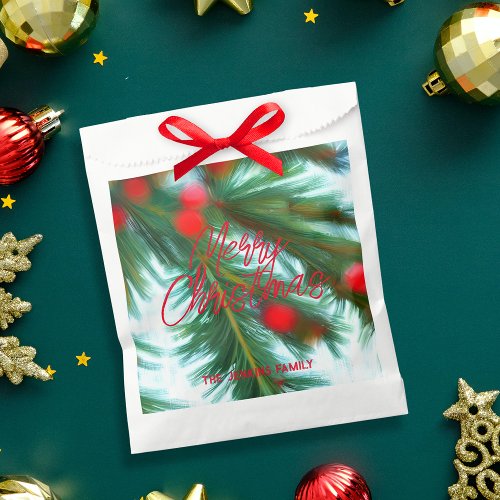 Red Berries Green Pines Merry Christmas Favor Bag