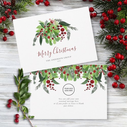 Red Berries Greenery Business Logo Christmas Holiday Card