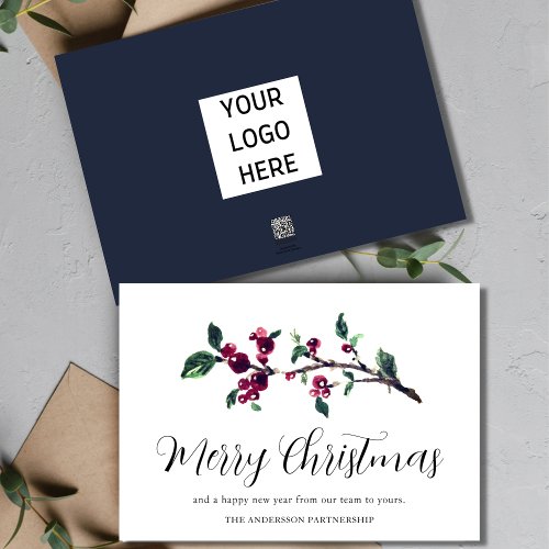 Red Berries Greenery Business Logo Holiday Card