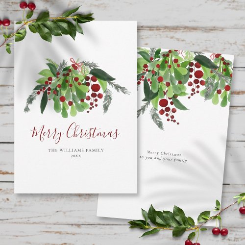 Red Berries Greenery Christmas Holiday Card