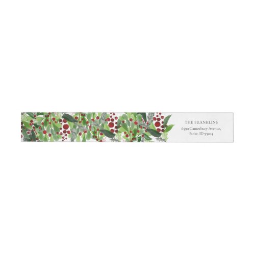 Red Berries Greenery Christmas Holiday  Wrap Around Label
