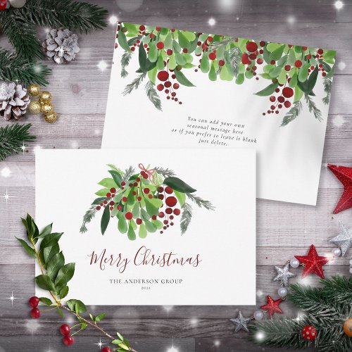 Red Berries Greenery Corporate Business Christmas Holiday Card