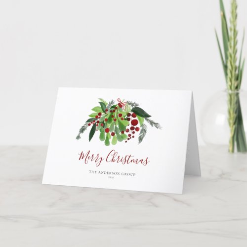 Red Berries Greenery Corporate Logo Christmas Holiday Card