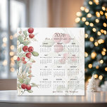 Red Berries Greenery Elegant 2026 Calendar Card<br><div class="desc">A magnet card with a 2026 calendar.
Features elegant red berries and pine accents greenery. Includes custom text for greeting or name.</div>