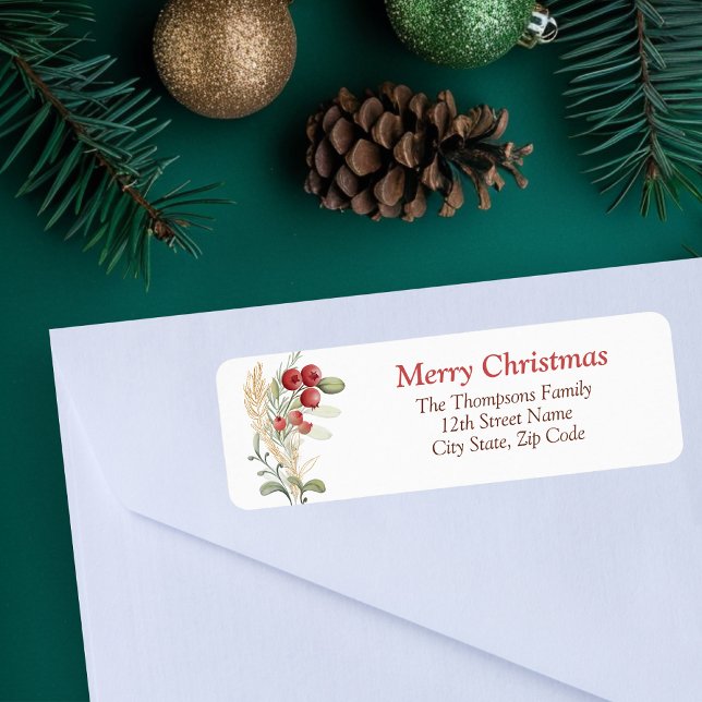 Red Berries Greenery Elegant Christmas Label (Creator Uploaded)