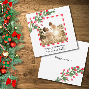 Red Berries Happy Holidays Custom Photo Holiday Card