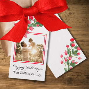 Red Berries Happy Holidays Photo Gift Tags