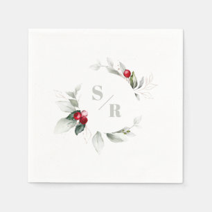 Red Berries Holiday Cheer His & Her Monogram Napkins