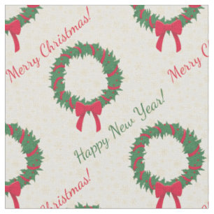 Red Berries Holly Merry Christmas Fabric