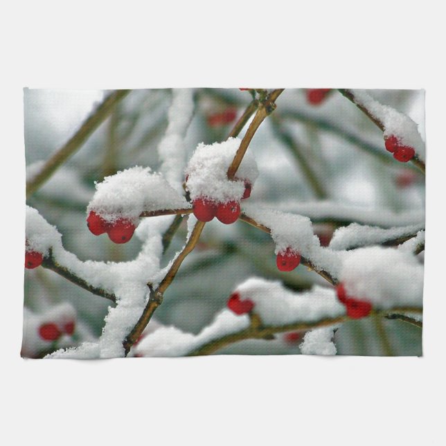 Red Berries in Winter Snow Kitchen Towel (Horizontal)