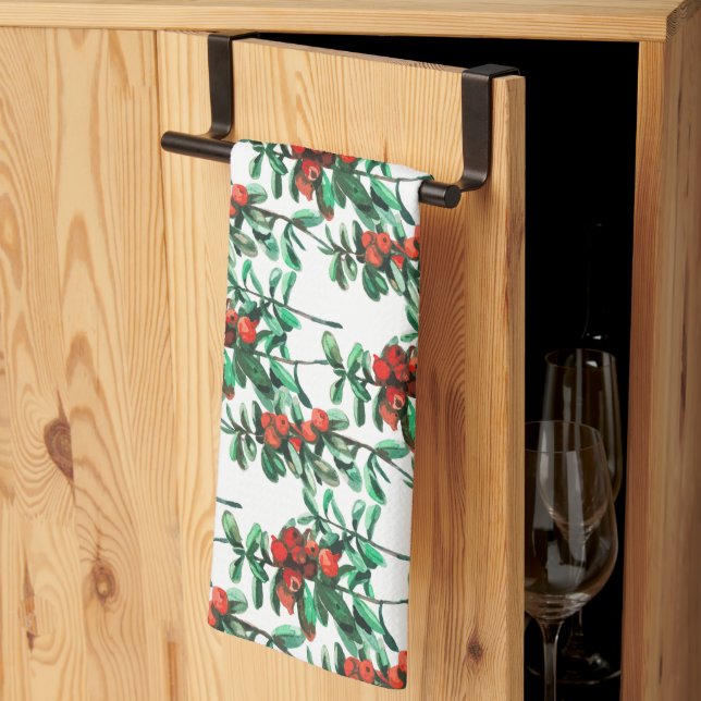 Red berries, lingonberries kitchen towel (Thirds Fold)