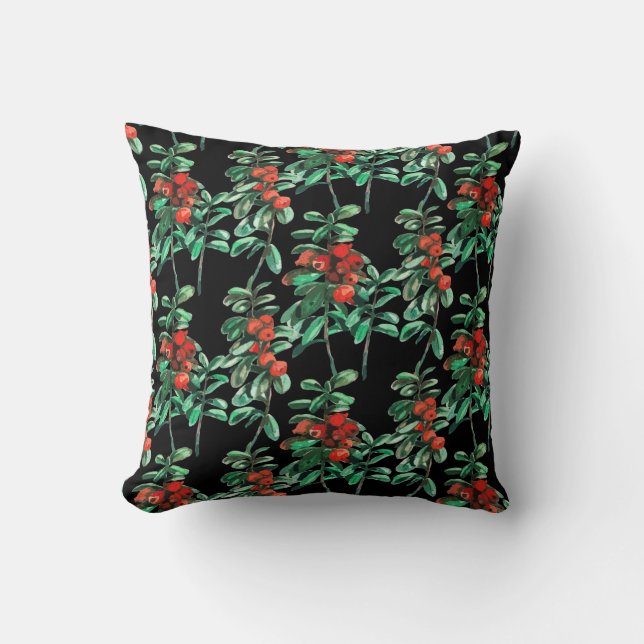 Red berries, lingonberry throw pillow (Front)