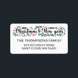 Red Berries Merry Christmas Happy New Year Label<br><div class="desc">Traditional Christmas return address label with Merry Christmas and a happy New Year in a charming lettering design with greenery and red berries.</div>
