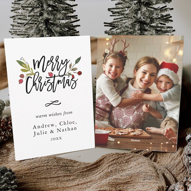 Red Berries Merry Christmas Photo Holiday Card (Front & Back)