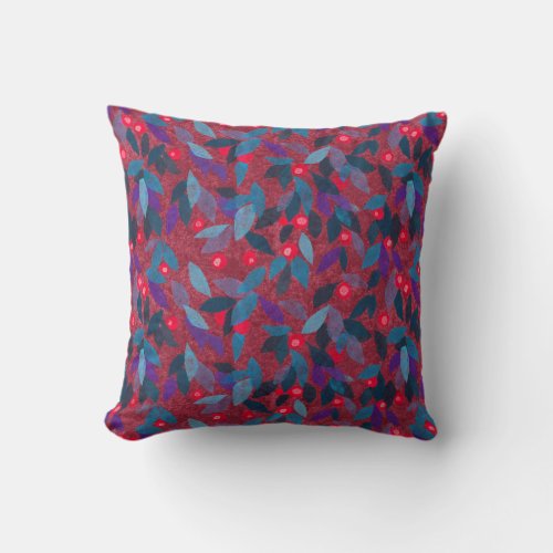 Red Berries Minimal Floral Pattern Simple Botany Throw Pillow
