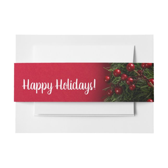 Red Berries & Mistletoe, Christmas Invitation Belly Band (Front Example)