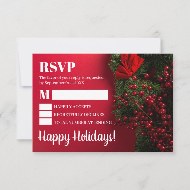 Red Berries & Mistletoe, Christmas RSVP (Front)