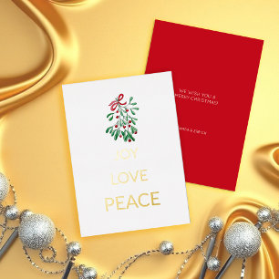Red Berries Mistletoe Joy Love Peace Foil Holiday Card