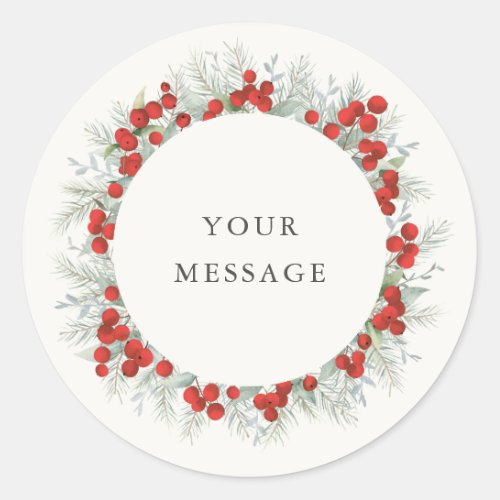 Red Berries Multipurpose HolidayChristmas Classic Round Sticker