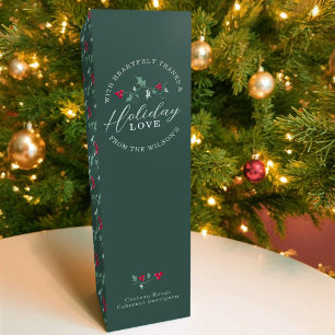 Red berries muted green holly Christmas custom Wine Box