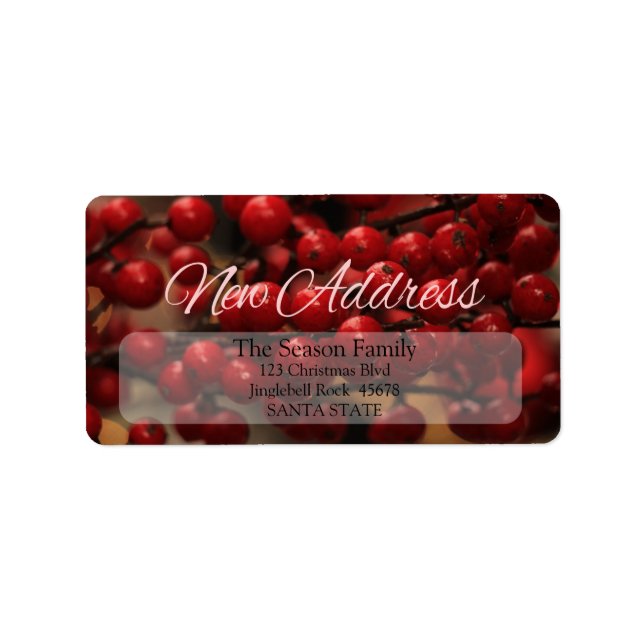Red berries New address Christmas label (Front)