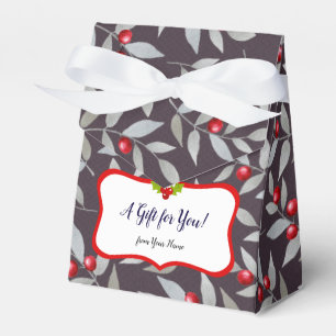 Red Berries on Blue Background Christmas Pattern Favor Boxes