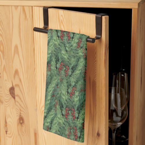 Red Berries on Tree Christmas Kitchen Towel