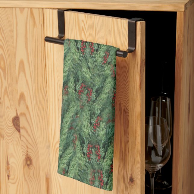 Red Berries on Tree Christmas Kitchen Towel (Thirds Fold)