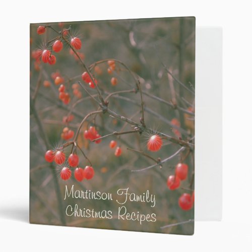 Red Berries Personalized Family Christmas Recipes 3 Ring Binder