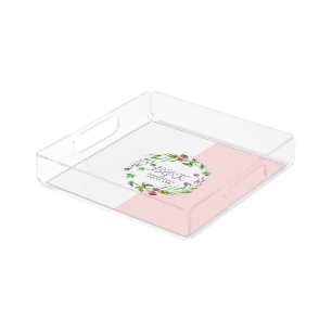 Red berries & purple flowers wreath frame acrylic tray