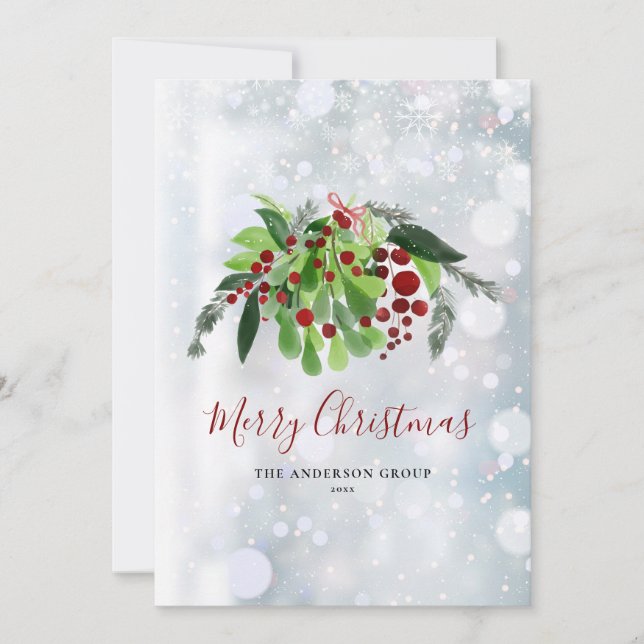 Red Berries Snowflakes Business Logo Christmas Holiday Card (Front)