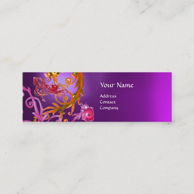 RED BERRIES SWIRLS GEMSTONE red purple Mini Business Card (Front)