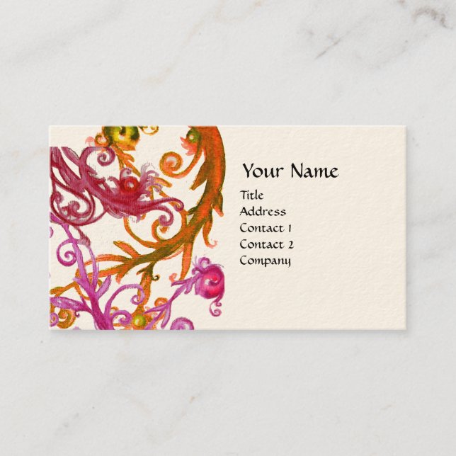 RED BERRIES SWIRLS metallic cream Business Card (Front)