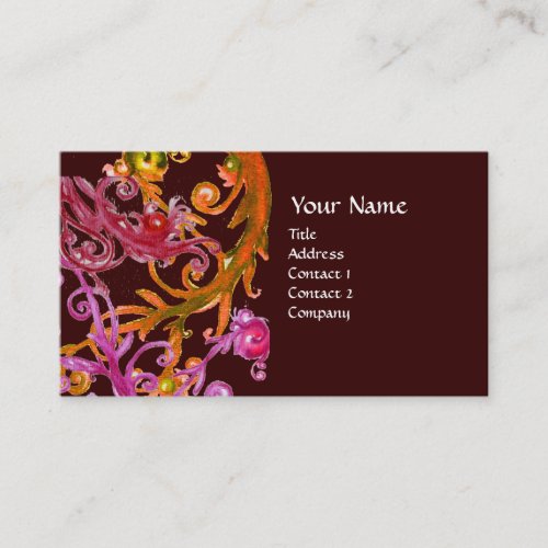 RED BERRIES SWIRLS metallic linen Business Card