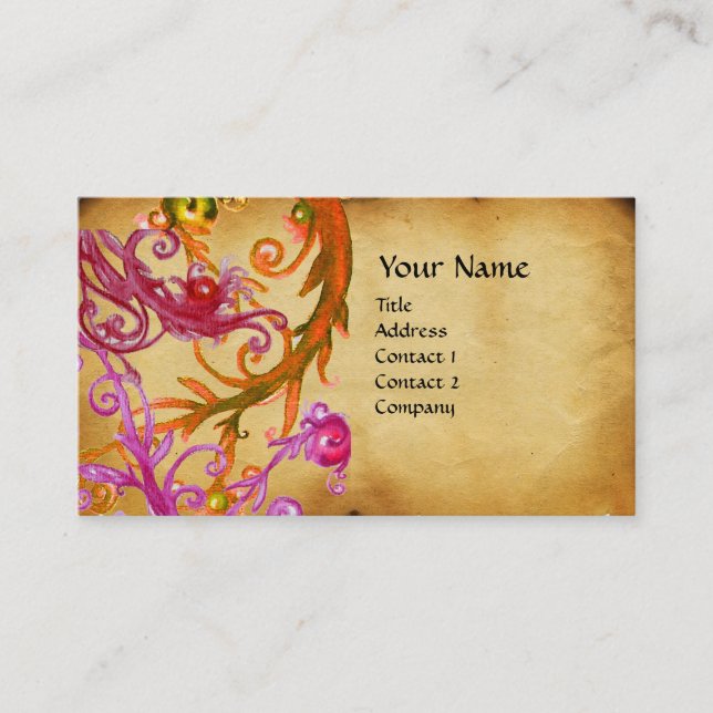 RED BERRIES SWIRLS  parchment Business Card (Front)
