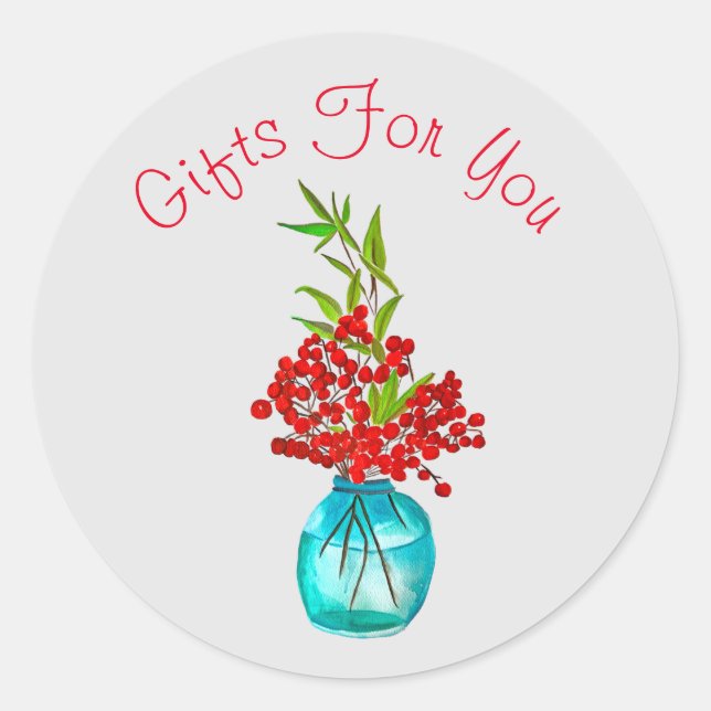 Red Berries watercolor art Classic Round Sticker (Front)