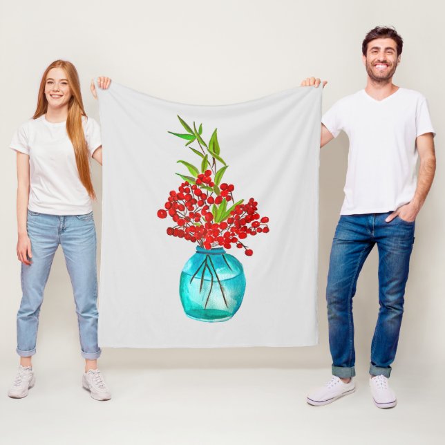 Red Berries watercolor art Fleece Blanket (In Situ)