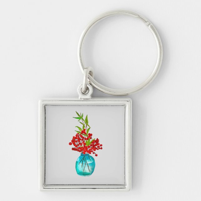 Red Berries watercolor art Keychain (Front)