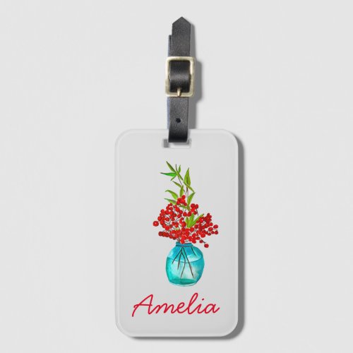 Red Berries watercolor art Luggage Tag