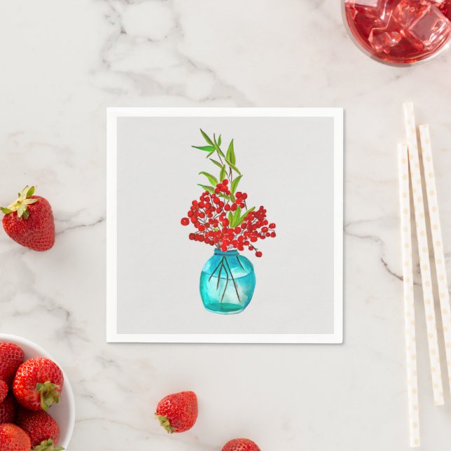 Red Berries watercolor art Napkins (Insitu)