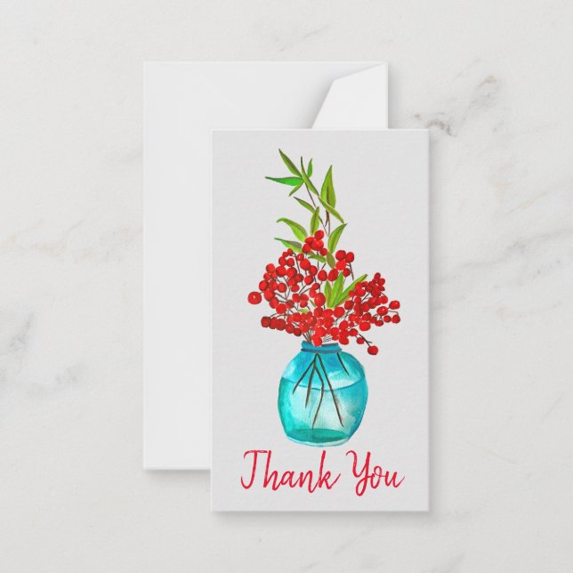 Red Berries watercolor art Note Card (Front)