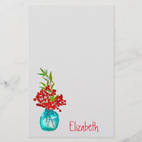 Red Berries watercolor art Stationery