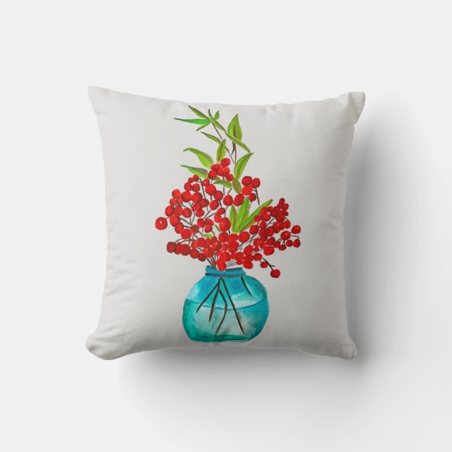 Red Berries watercolor art Throw Pillow (Front)